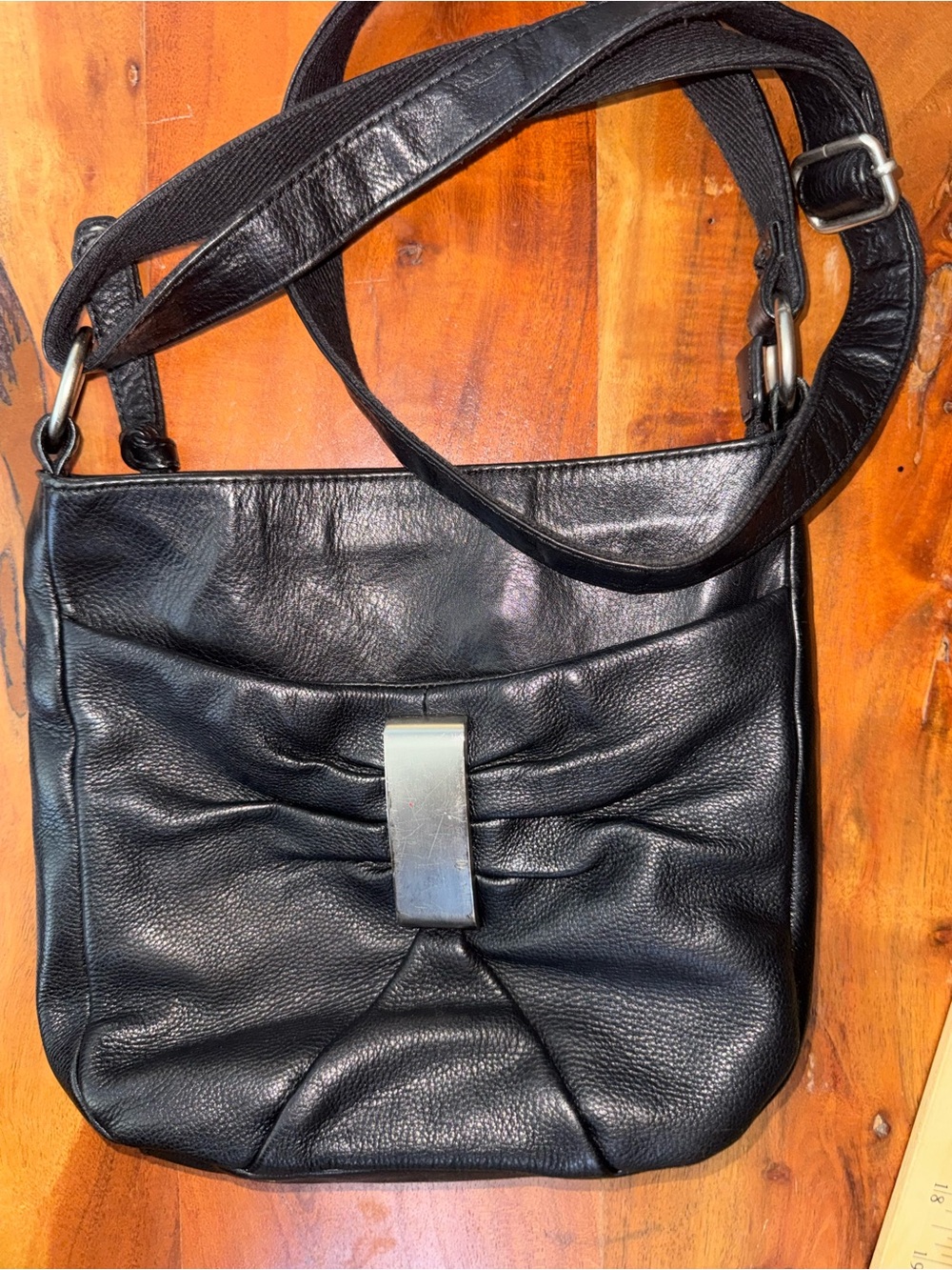 🖤 Audrey Brooke Genuine Leather Black Handbag | Buckle Detail